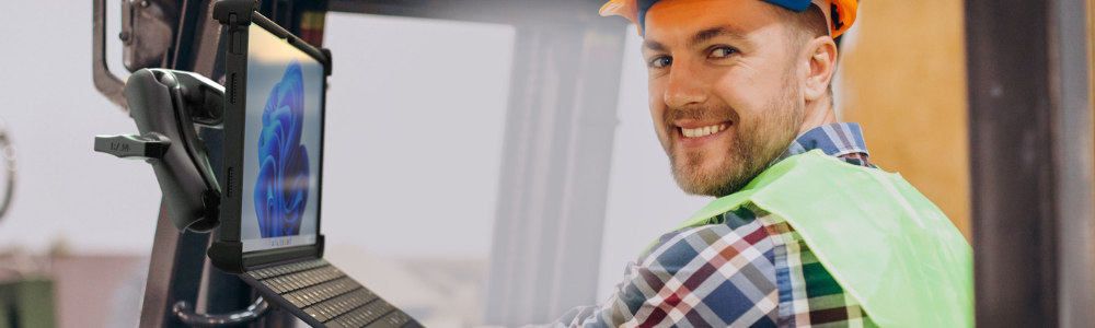 forklift and keyboard banner