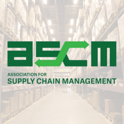 ASCM logo over warehouse aisle