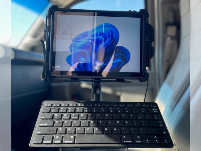 rugged surface go with keyboard mounted in vehicle