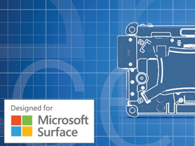 microsoft designed for surface logo over blueprint background