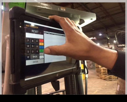 Mounted rugged tablet in warehouse