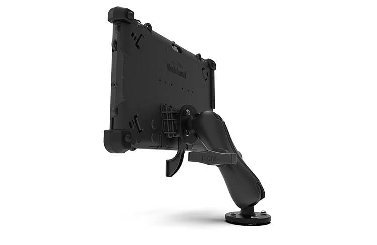 The tablet mounted to a mount arm