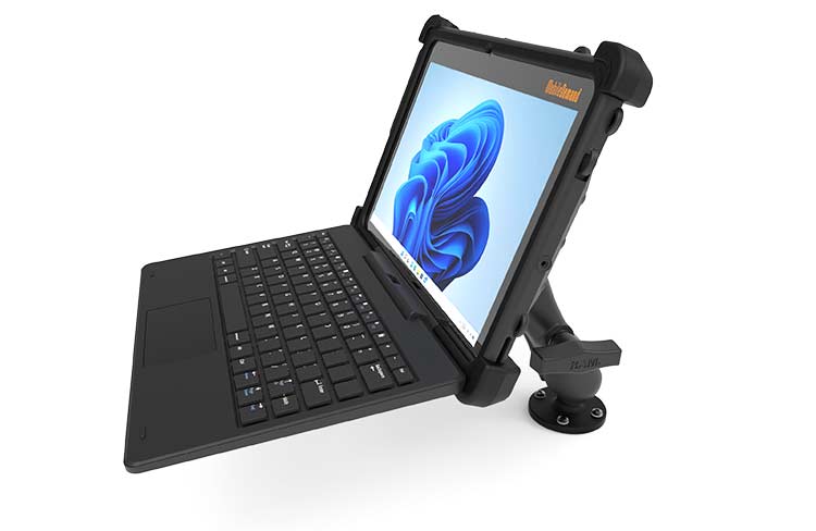 rugged tablet with keyboard mounted