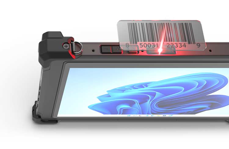 A barcode scanner on a tablet