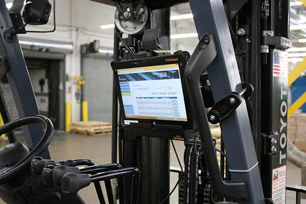 A rugged tablet in a forklift mount