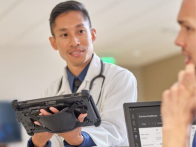 doctor holding rugged tablet