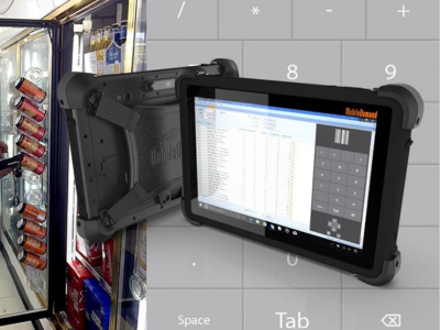 front and back of rugged tablet with xkeypad software